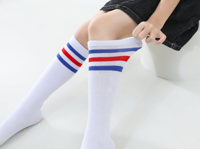 TOCONFFON Knee High Tube Socks for Boys Girls Teens, Kids Soccer School Cotton Uniform Sports Socks 3,4 Pairs(Blue Stripe 3 Pairs,8-12) - Image 4
